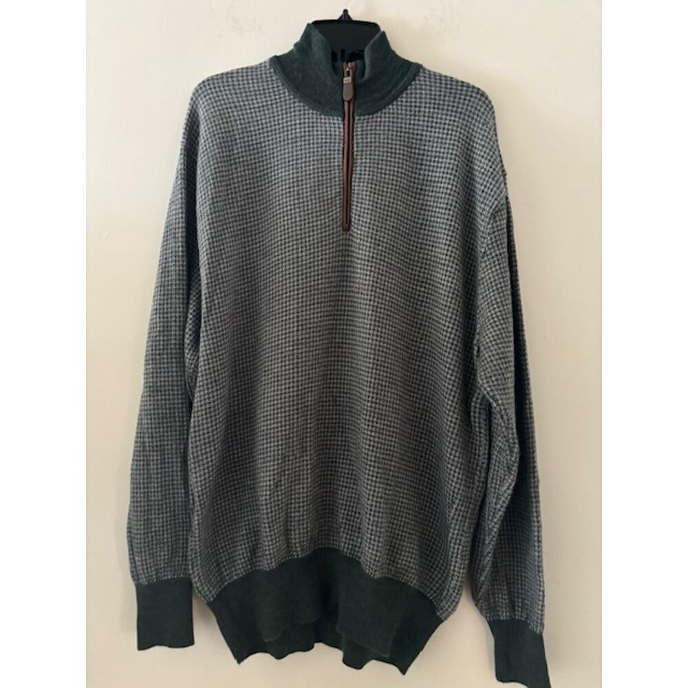 Orvis Quarter Zip Wool Knit Pullover Sweater Mens XL Houndstooth Hunting